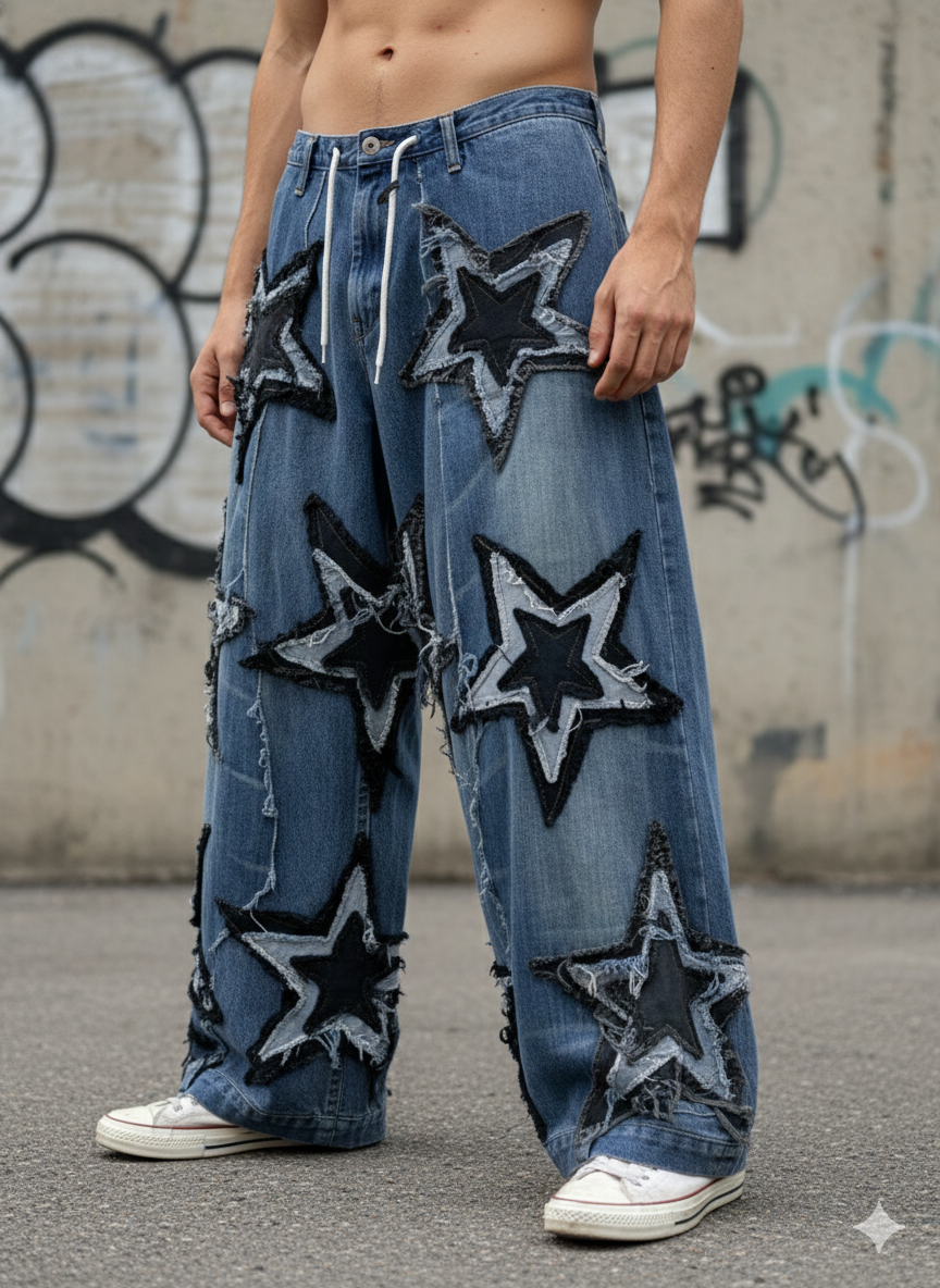 Patchwork Denim – Stars Design, Blue 27"-34"