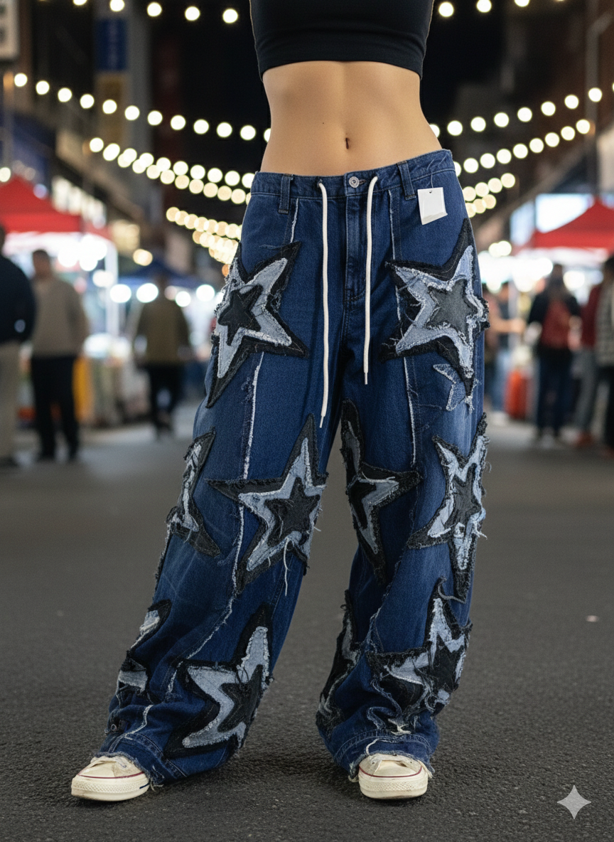 Patchwork Denim – Stars Design, Blue 27"-34"