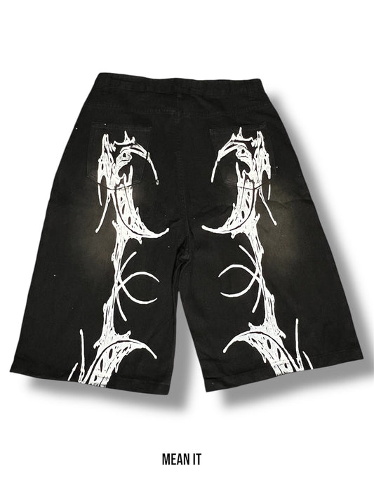 Hand-Printed Jorts – Black, 26"-32"