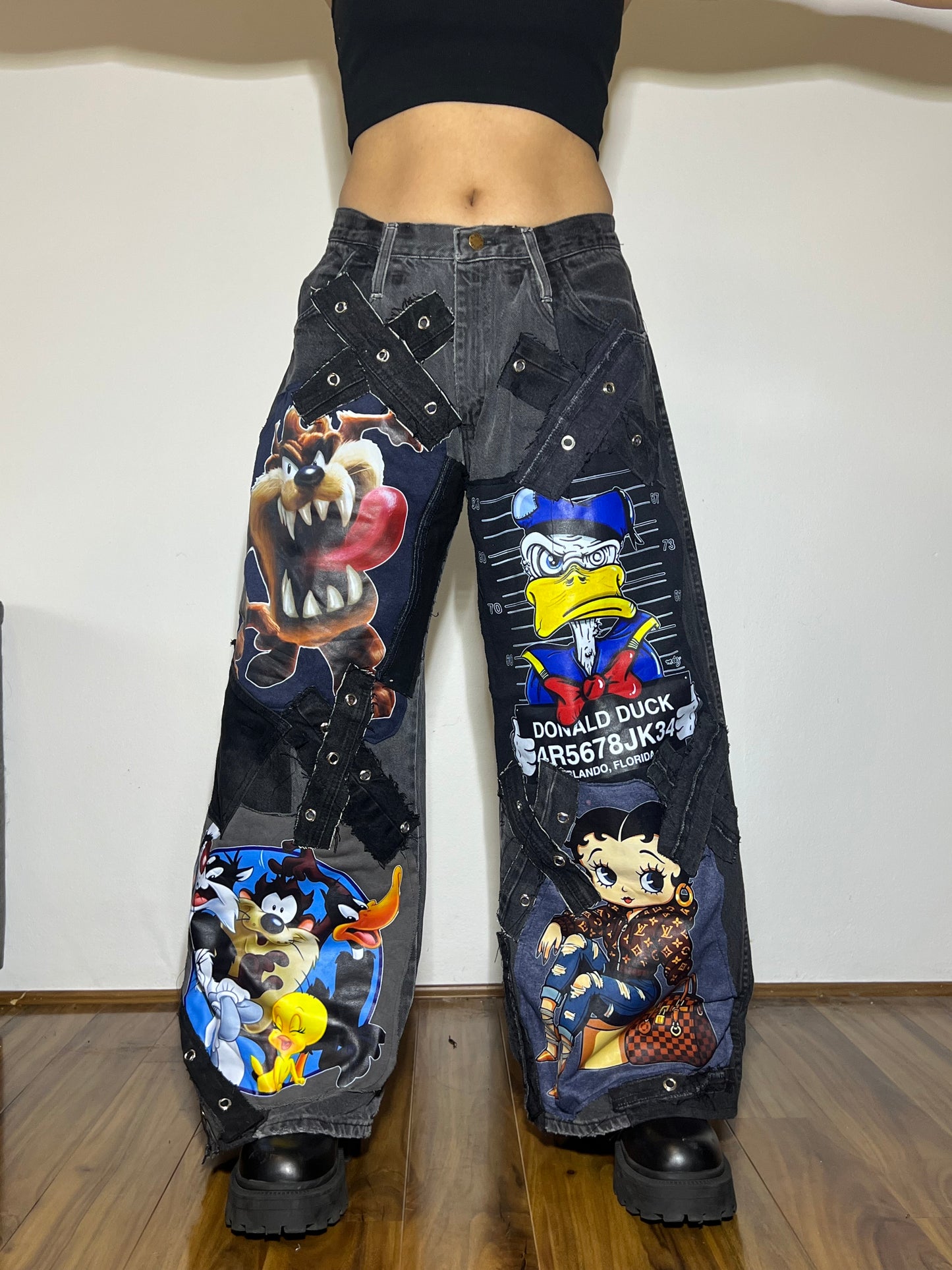 Patchwork Pants – Cartoon Print, 30"