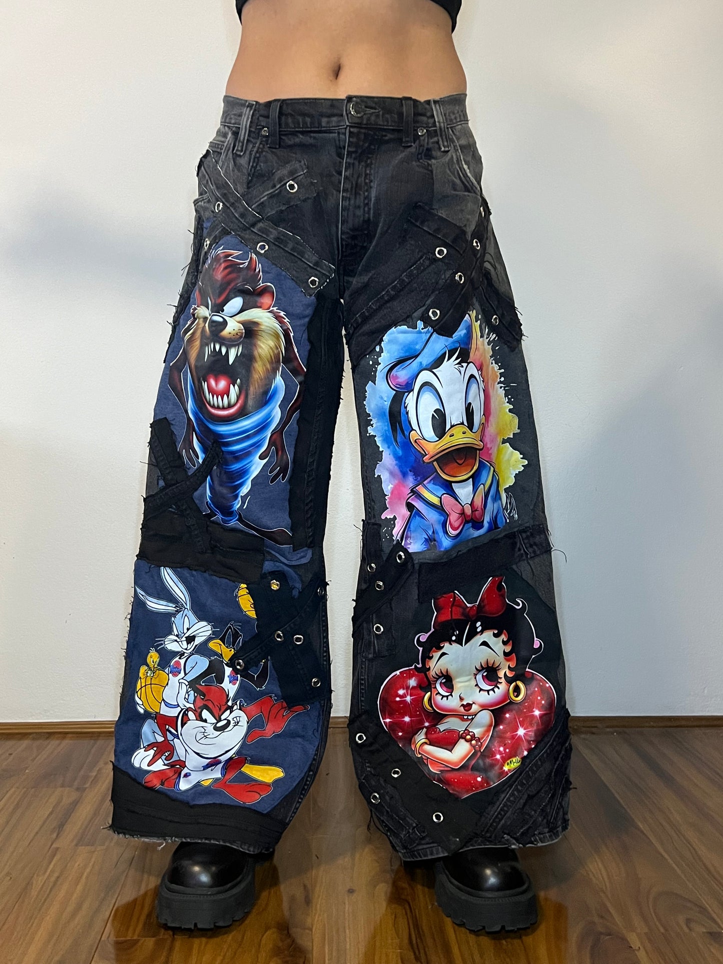 Patchwork Pants – Cartoon Print, 30"