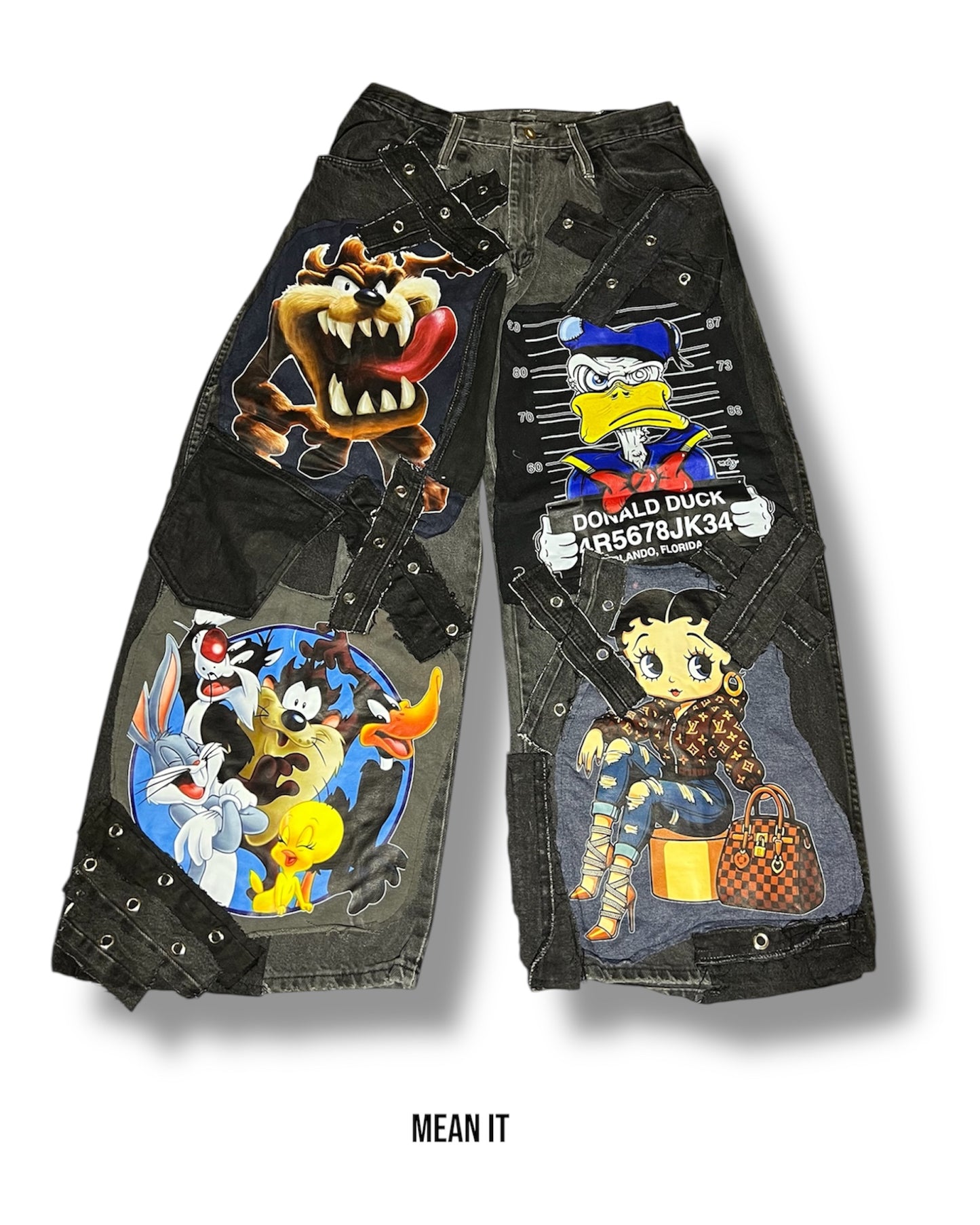 Patchwork Pants – Cartoon Print, 30"