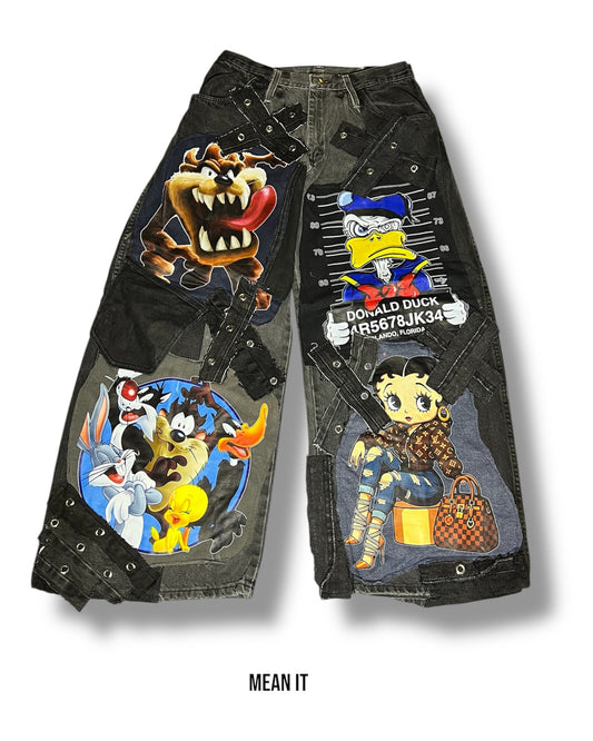 Patchwork Pants – Cartoon Print, 30"