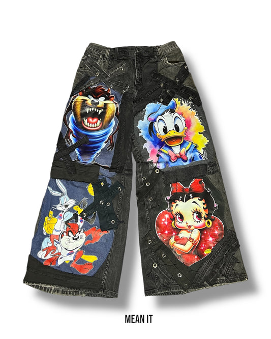 Patchwork Pants – Cartoon Print, 30"