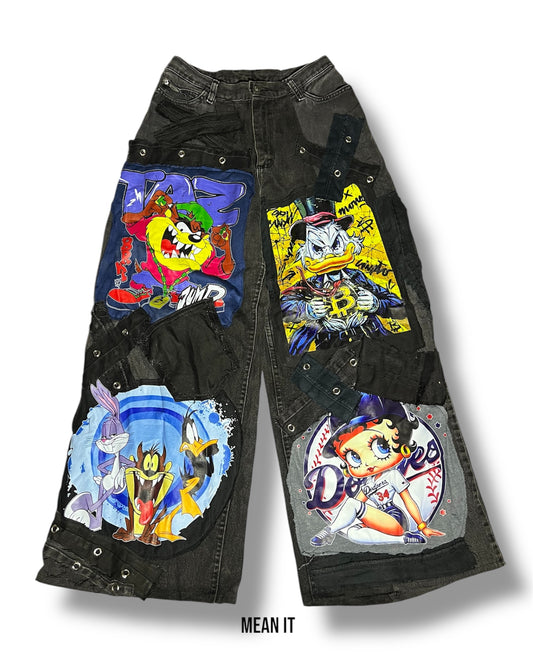 Patchwork Pants – Cartoon Print, 28"