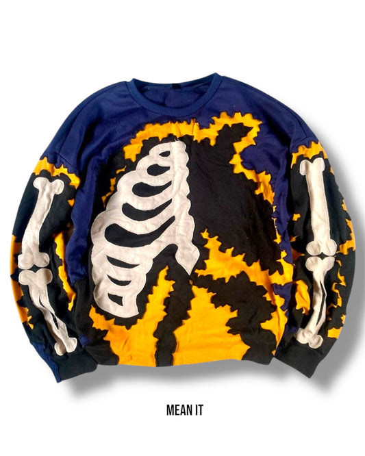 Custom Sweater – Blue/Yellow Skeleton Knit