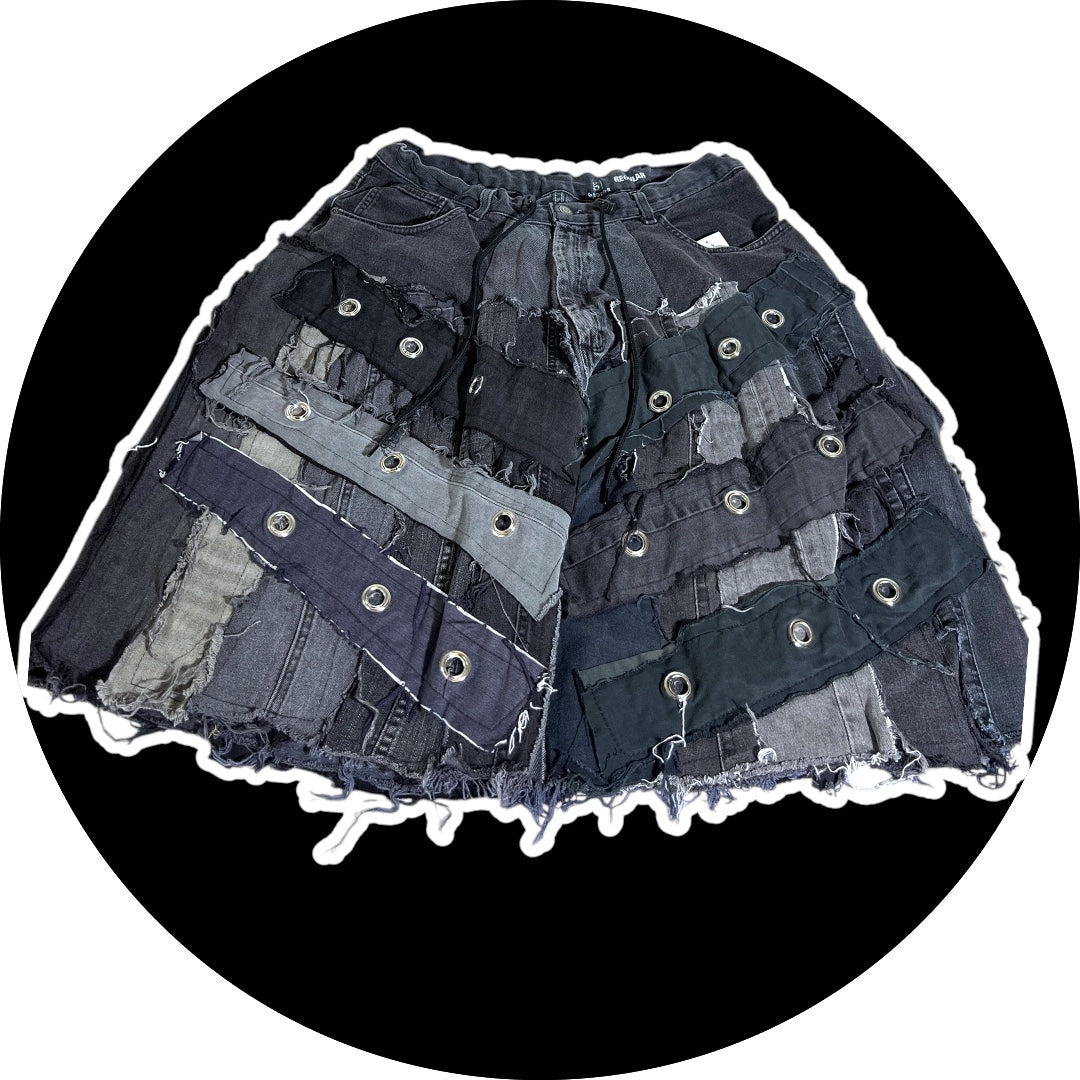 Patchwork Jorts - Rings design, 27"-35"