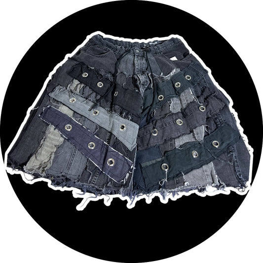 Patchwork Jorts - Rings design, 27"-35"