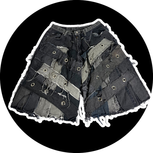 Patchwork Jorts - Rings design, 26"-32"