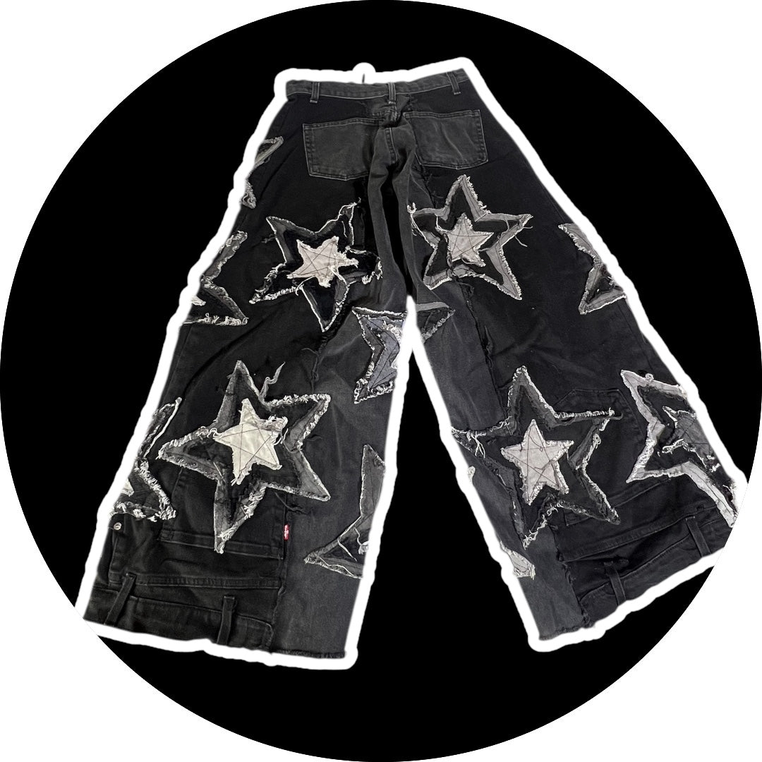 Patchwork Denim – Stars Design, Black 24"-30"