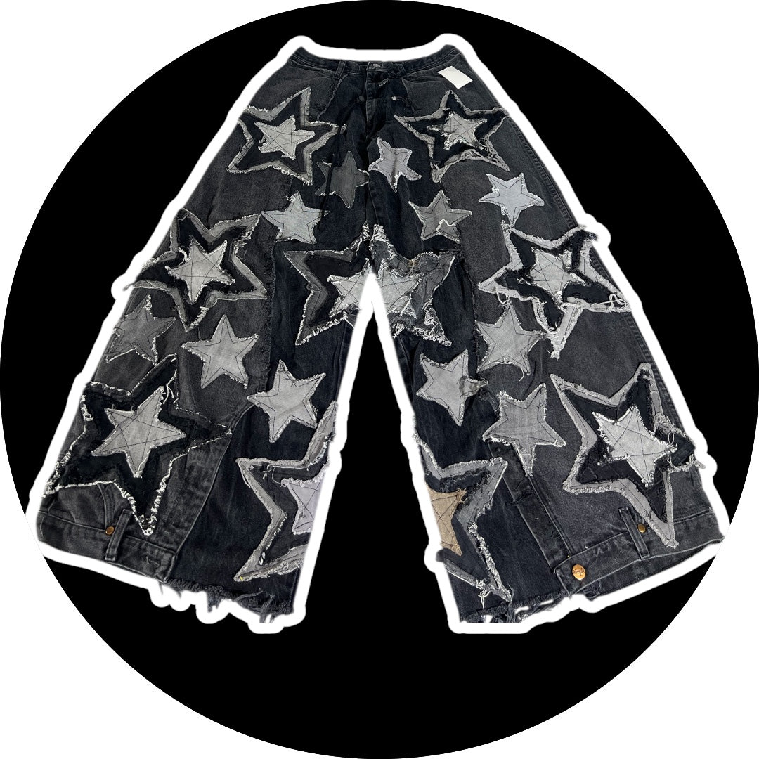 Patchwork Denim – Stars Design, Black 24"-31"