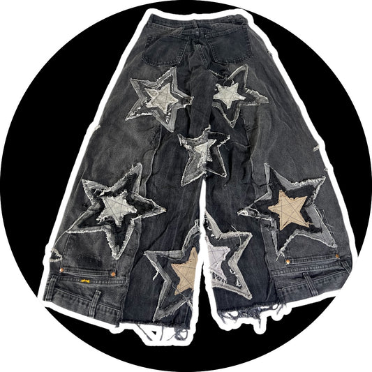 Patchwork Denim – Stars Design, Black 24"-31"